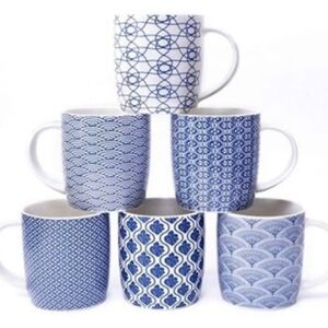 Blue Patterned Ceramic Mug Set